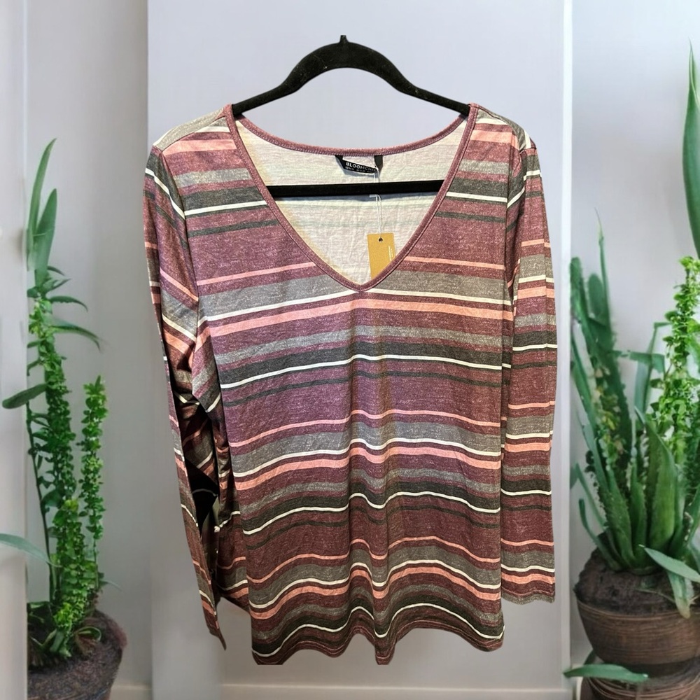 Bloomchic Striped V-Neck Long Sleeve Top